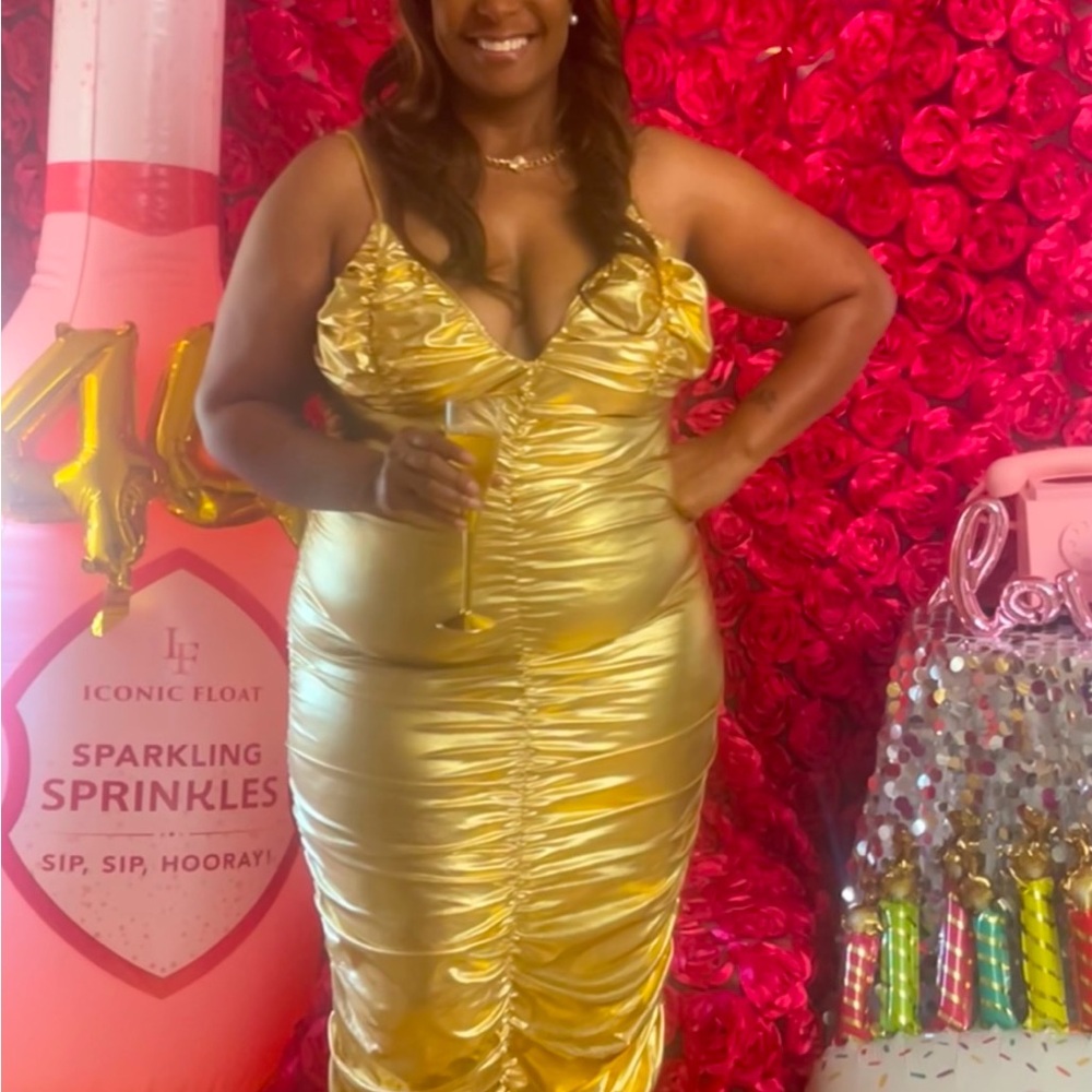 Gold Ruched Party Dress